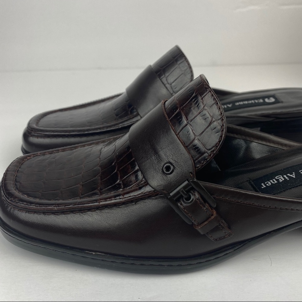 ETIENNE AIGNER Brown Croc‑Embossed Leather Mules Sz 7 1½" Heel Slip‑On Loafer - Picture 4 of 9